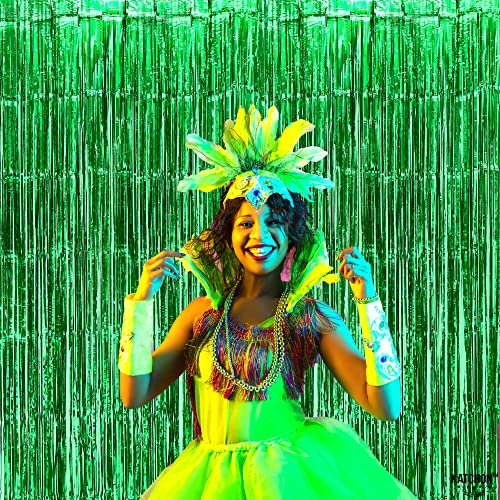 Katchon, Xtralarge Green Streamers Backdrop - 8X6.4 Feet, Pack Of 2 | Green Streamers Party Decorations | Green Fringe Curtain For Jungle Party Decorations | Green Backdrop, Football Party Decorations #TOP7