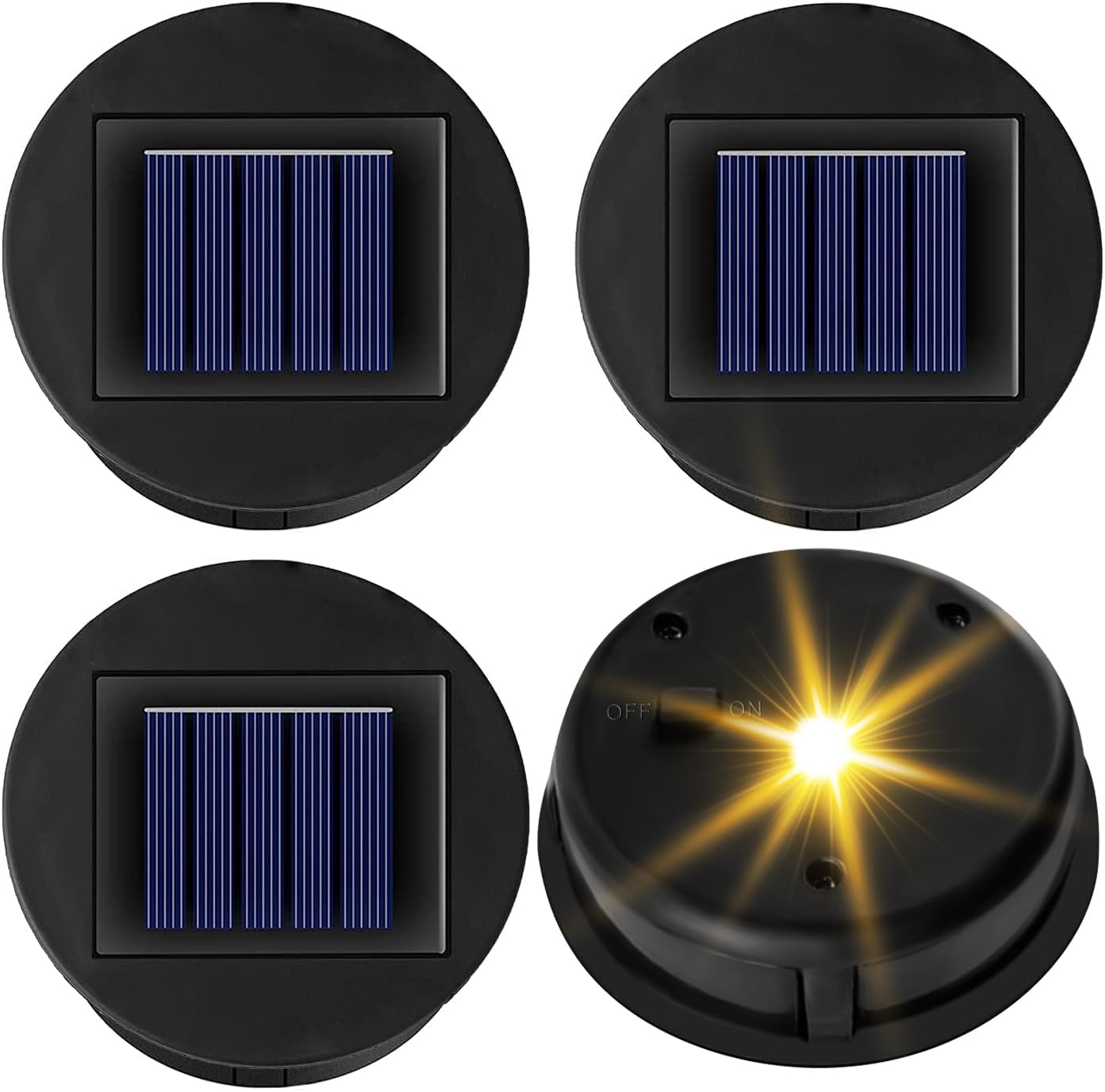 Solar Lanterns Outdoor Waterproof Hanging Lights +4 Pack Solar Lantern Replacement Top (Top Size 3.3inch, Bottom Size 2.91 inch) Lantern Light Lids