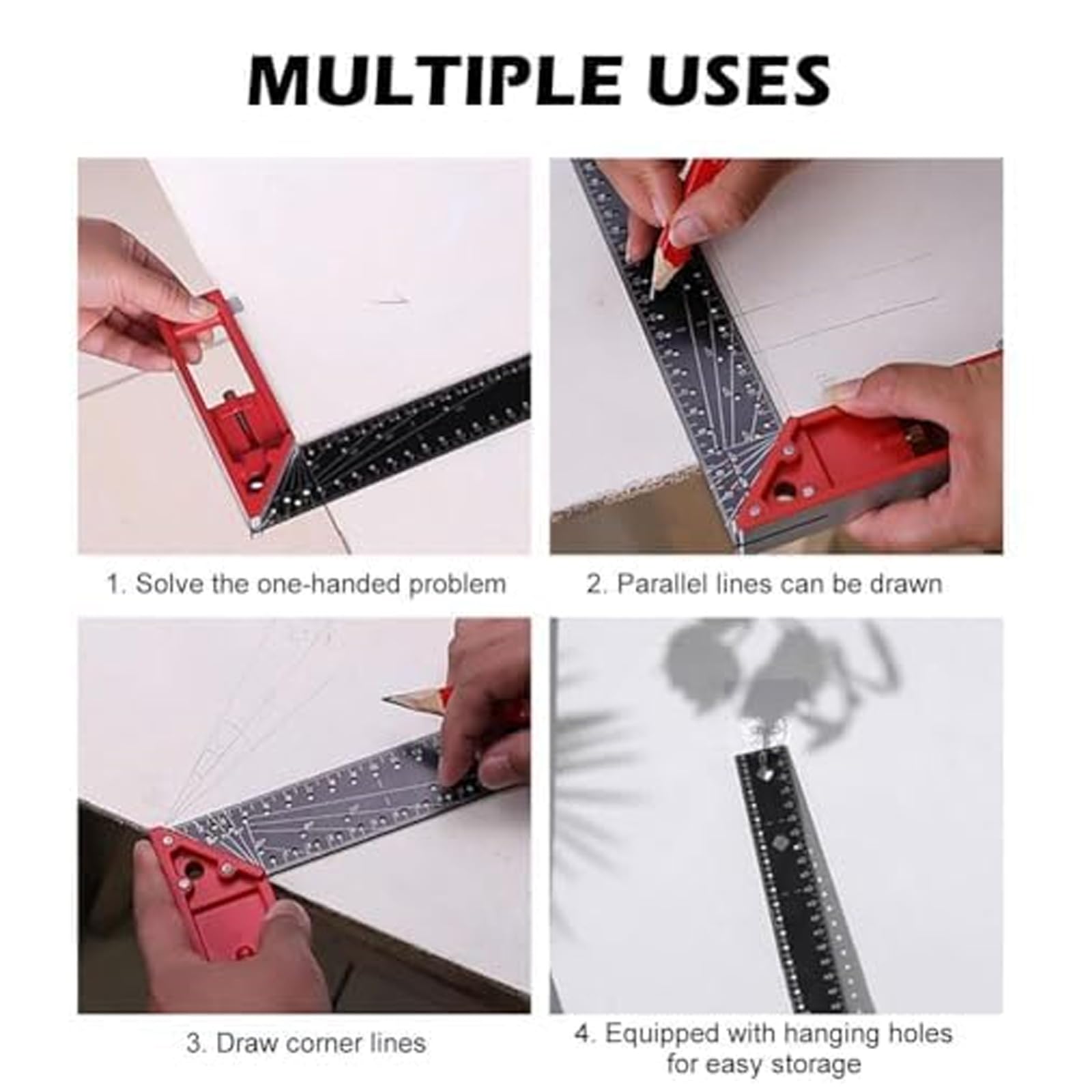 Tooltekt Woodworking Square Ruler,Tooltekt Square Ruler,2024 New Multi-Angle Measuring Ruler,12 Inch Escuadras De Carpintero, 45/90 Degree Multifunctional Gauge Right Angle Ruler (Black)