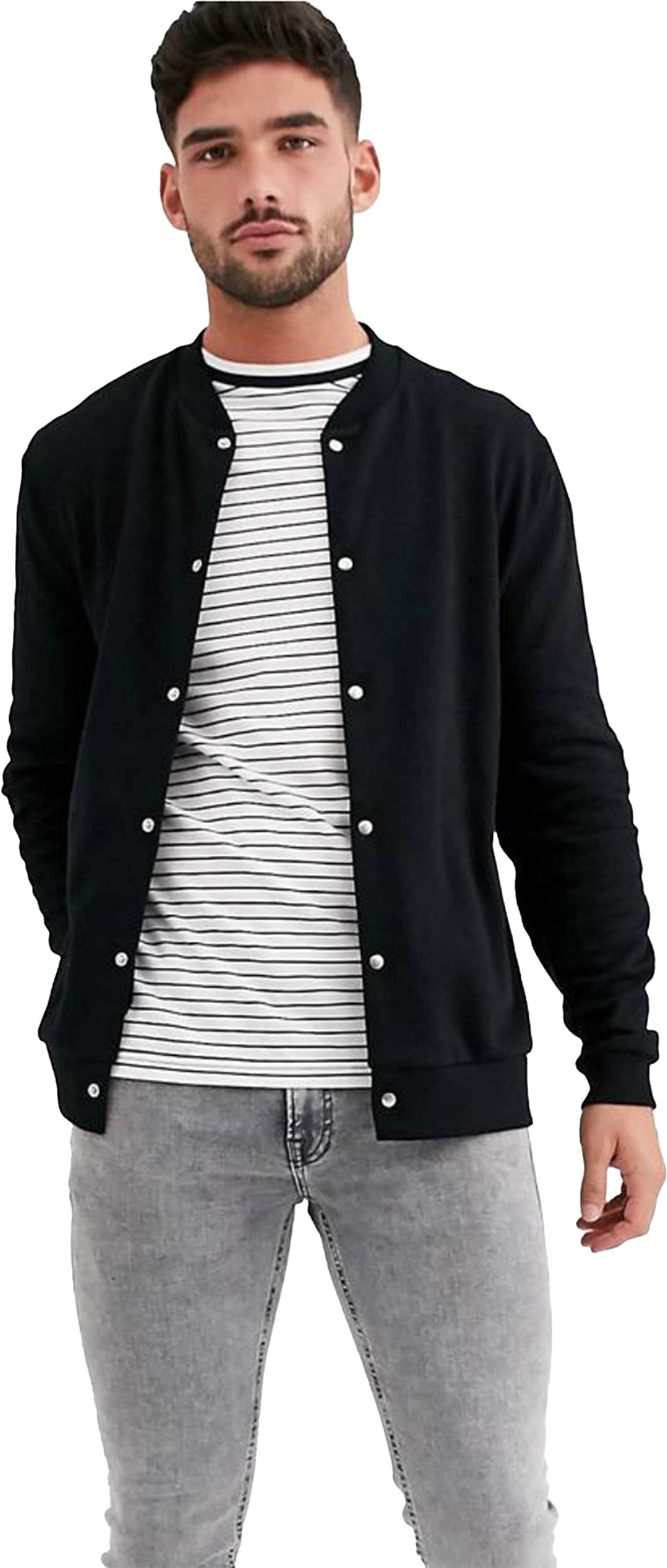 BE SAVAGE Black Bomber Jacket For Men, Plain