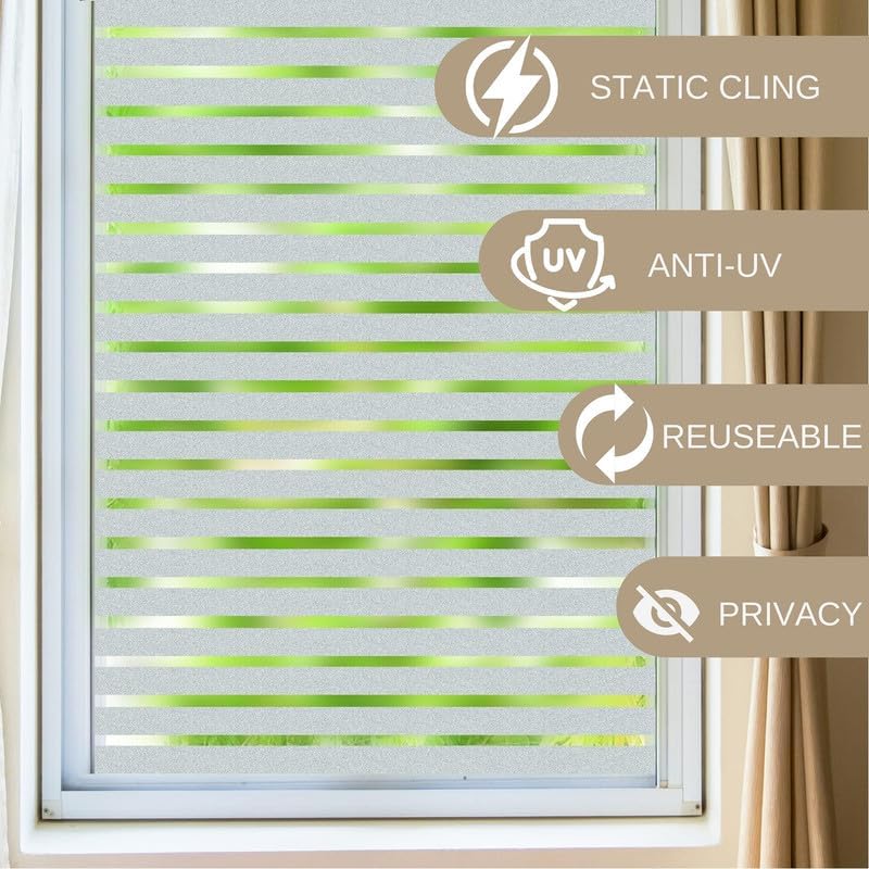 Image of Frosted 1 inch Striped GlassFilm Window Film Window Sticker Glass stickerFor Privacy, Sun Control, Decor for Home, Office & Bathroom (12 Inch X 48 Inch)