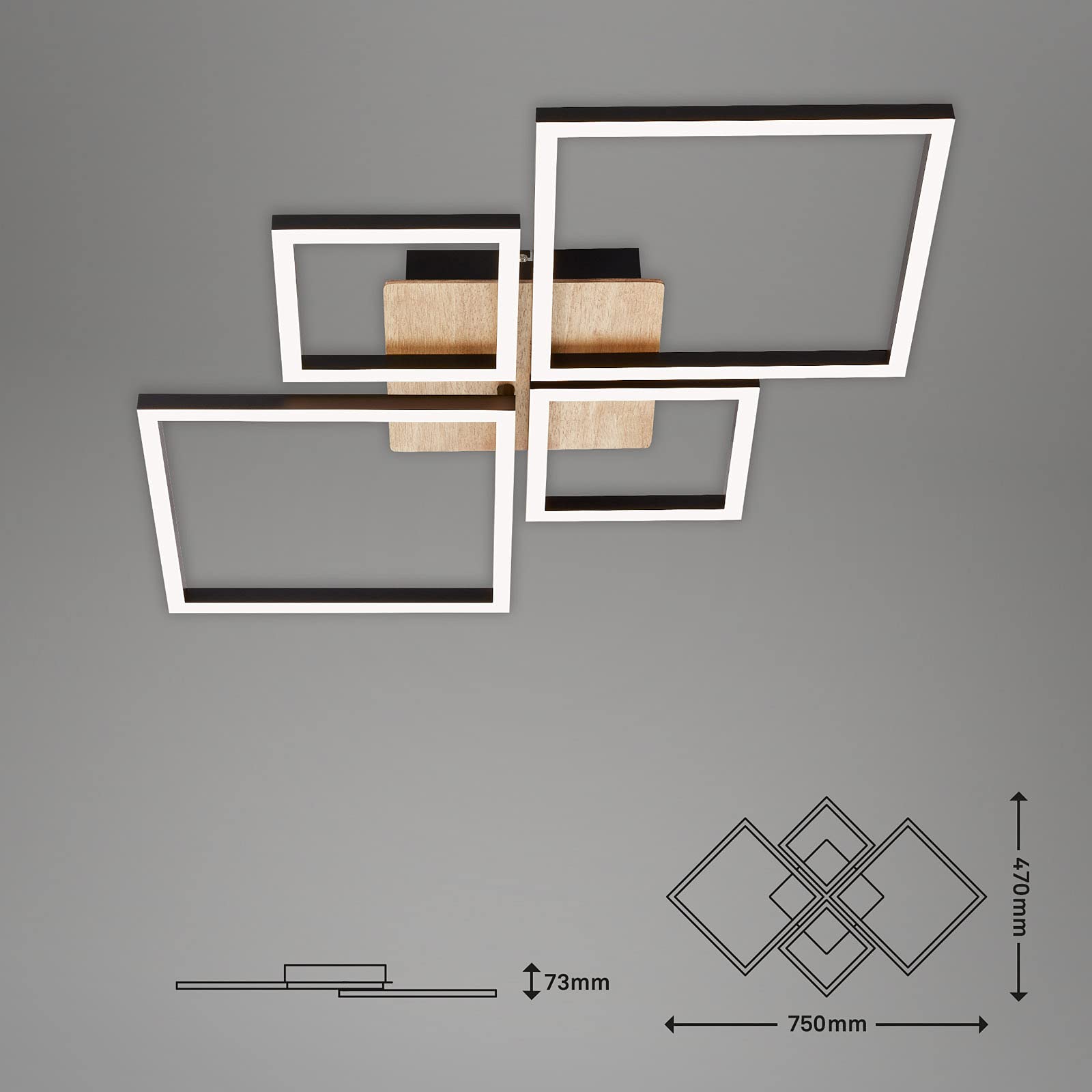 BRILONER - LED Deckenlampe dimmbar in Stufen, schwenkbar, warmweiße Lichtfarbe, Lampe, LED Deckenleuchte, Wohnzimmerlampe, Schlafzimmerlampe, Küchenlampe, Deckenbeleuchtung, 75x47x7,3 cm, Schwarz