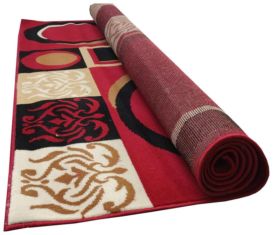 Image of Floral Design Acrylic Polyester Carpet for Living Room 8x11 Feet Color Red and Black(240x330Cm), Large Rectangle