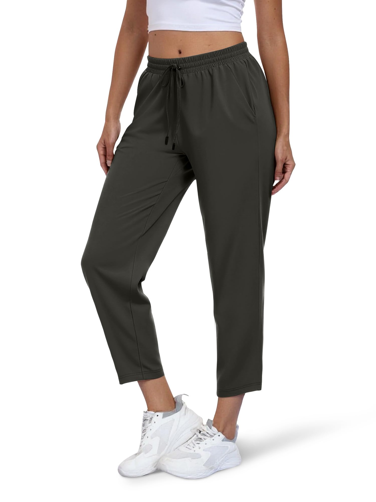 – Womens Joggers with Pockets 7/8 Ankle Length Stretch Sweatpants Casual Lounge Golf Pants Lightweight Running Sports Track Buttoms Trousers