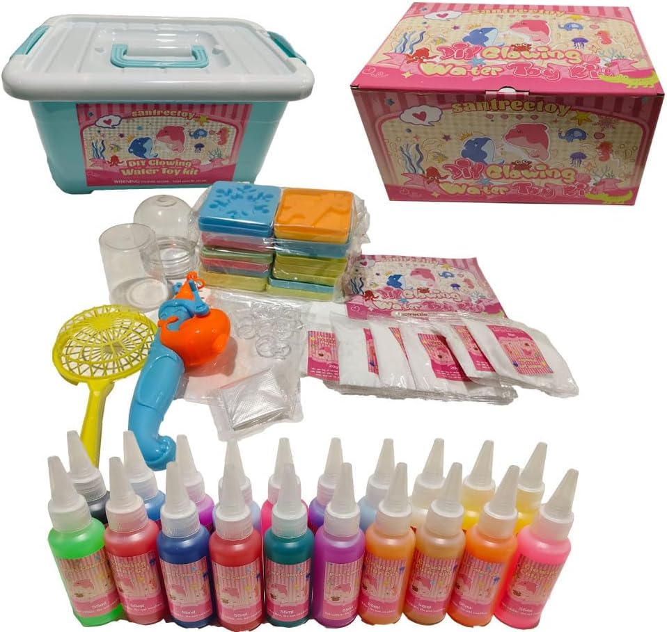 Elf Water Pet Magic Toy Kit, 20 Bottles 18 3D Molds Fairy Aqua Gel Kits with Kids Fishing Pole, Glowing Squishies Maker Making Kit with Bottle, Sensory Toys Birthday Gifts for Ages 6+