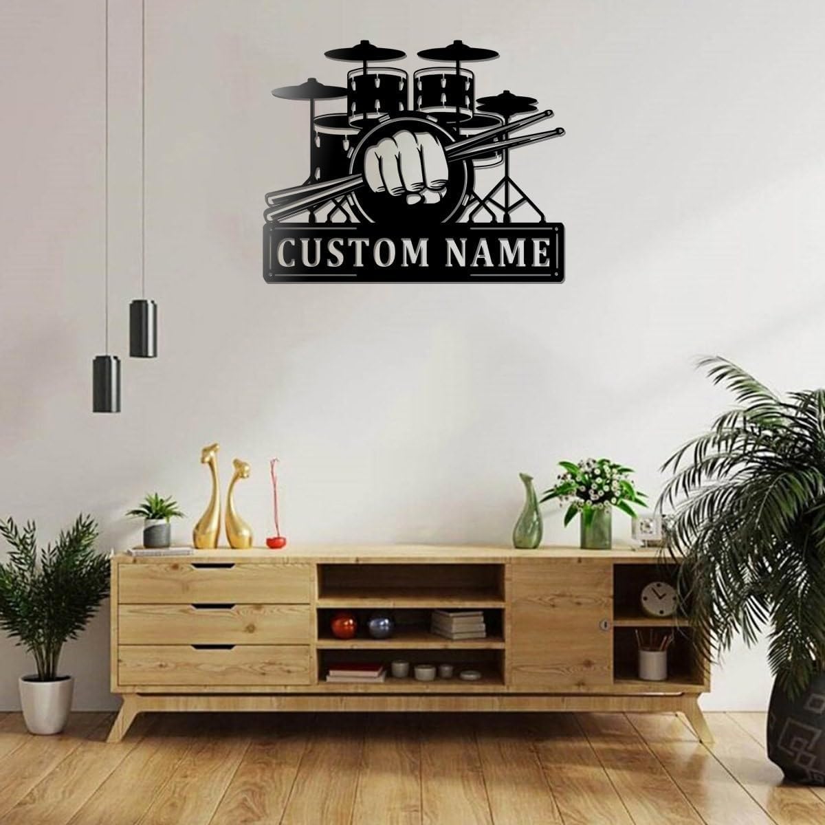 Custom Drum Set Music Monogram Metal Wall Decor With Led Lights, Personalized Drummer Name Wall Art Decoration, Instrument Gift Home Decor