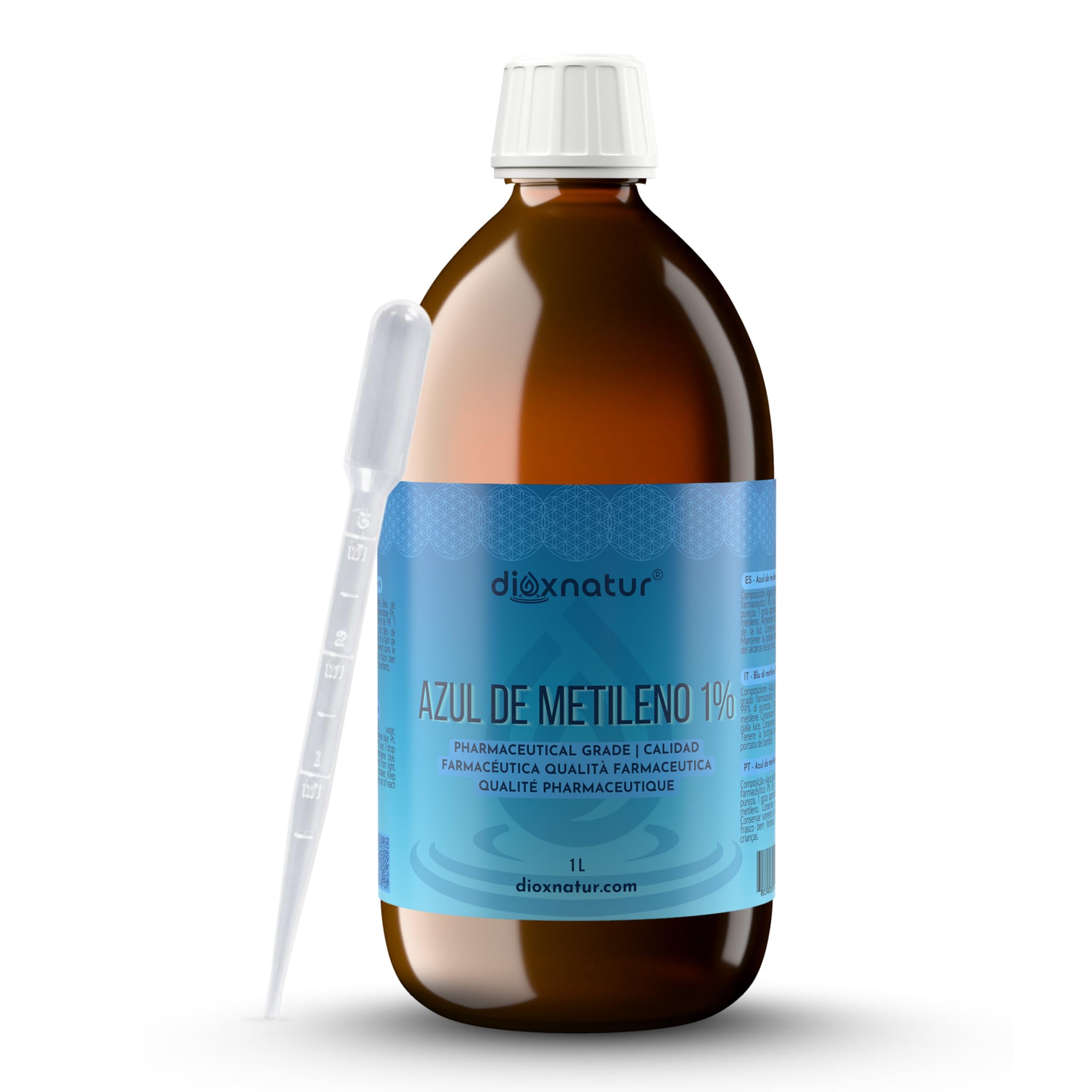 Azul de Metileno Solución 1% USP Calidad Farmacéutica 1 litro con Pipeta Marca Española