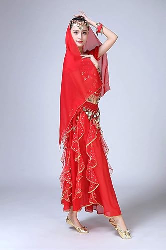 Miniatura 6 de ORIDOOR Vestido de danza del vientre para mujer, disfraz indio de Bollywood para Halloween, faldas de gasa, trajes brillantes para danza del