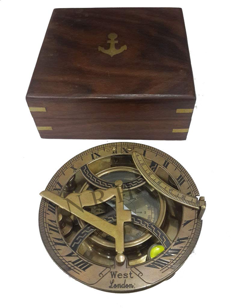 Reloj de Sol Antiguo brújula Estilo marítimo con Caja de Madera West London