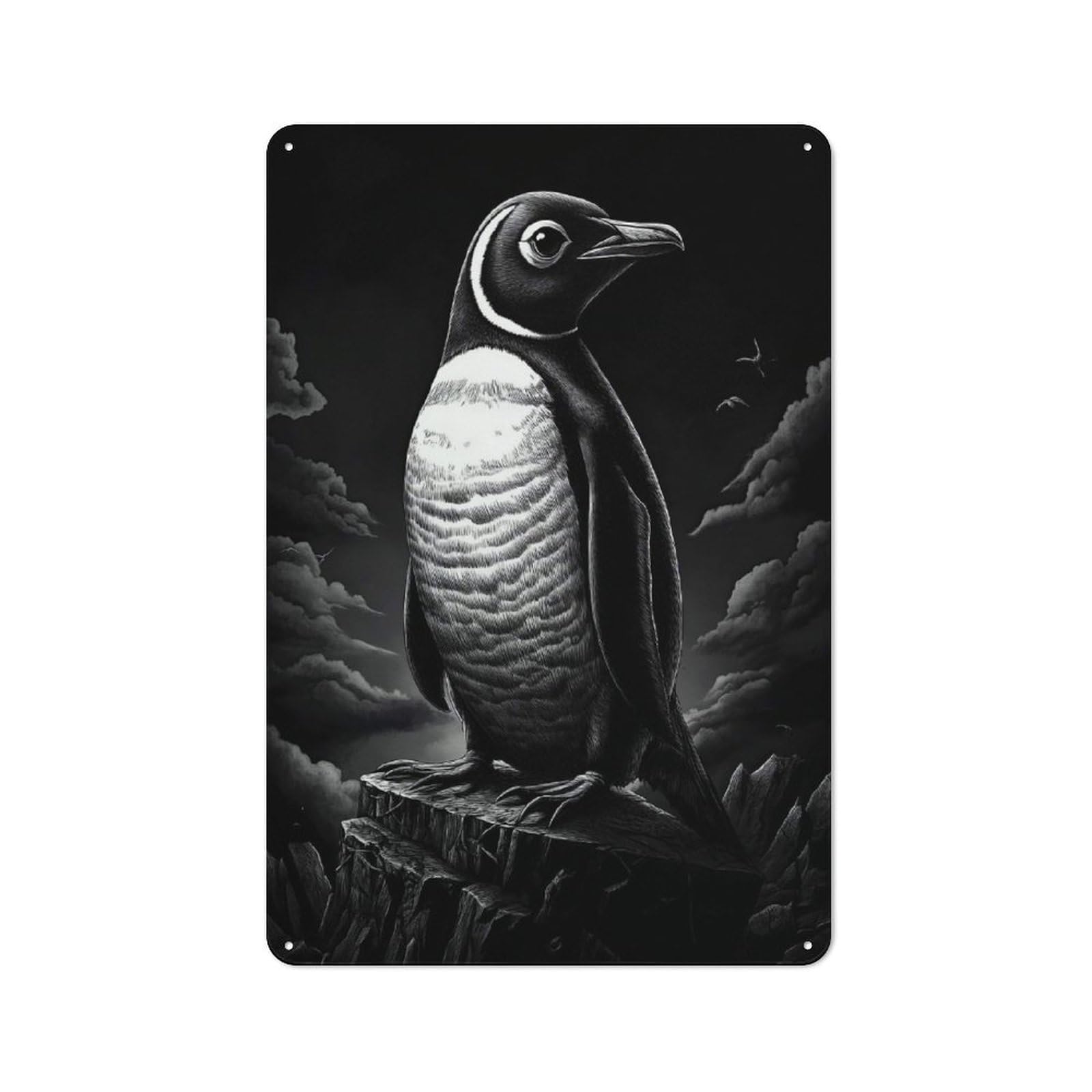 Junmoney Style-6 For Café Or Restaurant, Penguin On Cliff Retro Metal Sign 30X20cm, Gift For Café Owners And Decorators During The Christmas Season