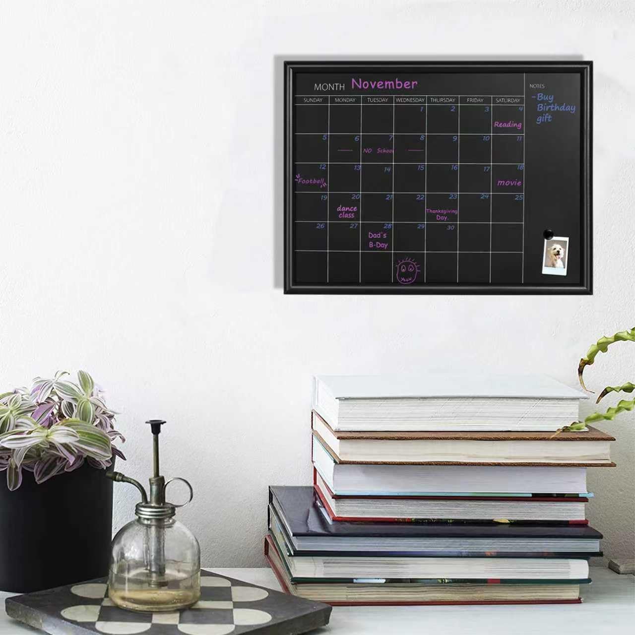 TORASO Calendar Chalkboard, Small Magnetic Surface Black Wood Frame Chalk Board for Planning/School Timetable/Memo,11.8 x 15.7 inches, Hanging Board for Office, School and Home(YLHB-BK-3040)