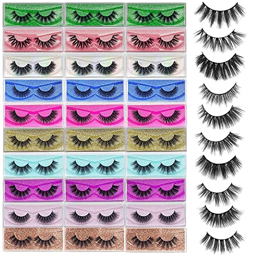 Lashes Bulk Christmas Gifts Mikiwi 30 Pack Eyelashes, 12-20mm 5D Fake Mink Eyelashes Wholesale, Fluffy Natural Volume Eye Lashes, Individual Package Faux Mink Lashes Wholesale