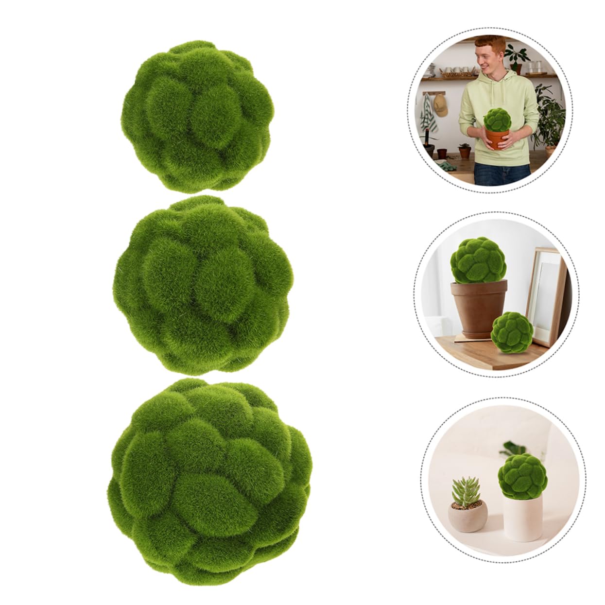 Zerodeko Bolas de Musgo Artificiales Verde 3 Piezas de Espuma Flocada