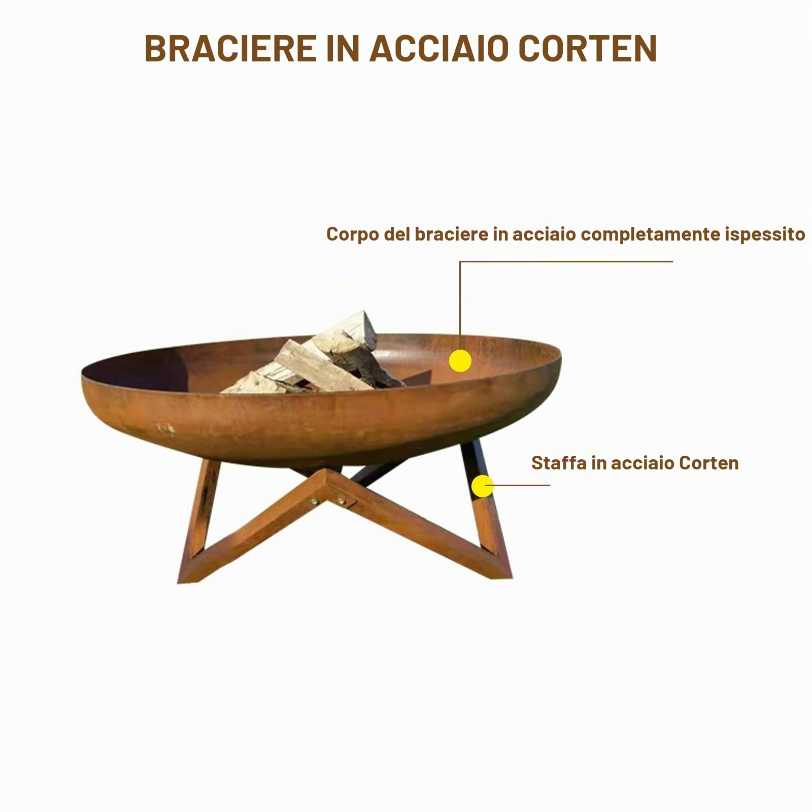 Braciere da Giardino, Bracere da Giardino Esterno, Corpo Vasca in Acciaio Corten Ispessito for Barbecue a Falò a Pellet sul Patio, Giardino, Picnic in Cortile, 5-7 Persone