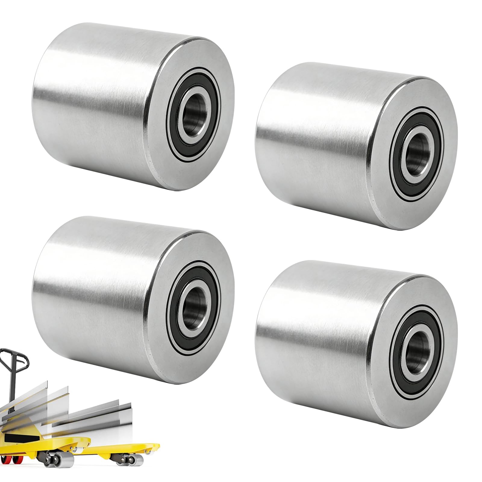 4 Ruedas para Transpaleta 80 x 70 mm, Acero Aleado Eje de 20 mm Rodamientos de Bolas Capacidad de Carga de 1000 kg para Cemento y Otros Terrenos Desniveladostranspaleta Electrica