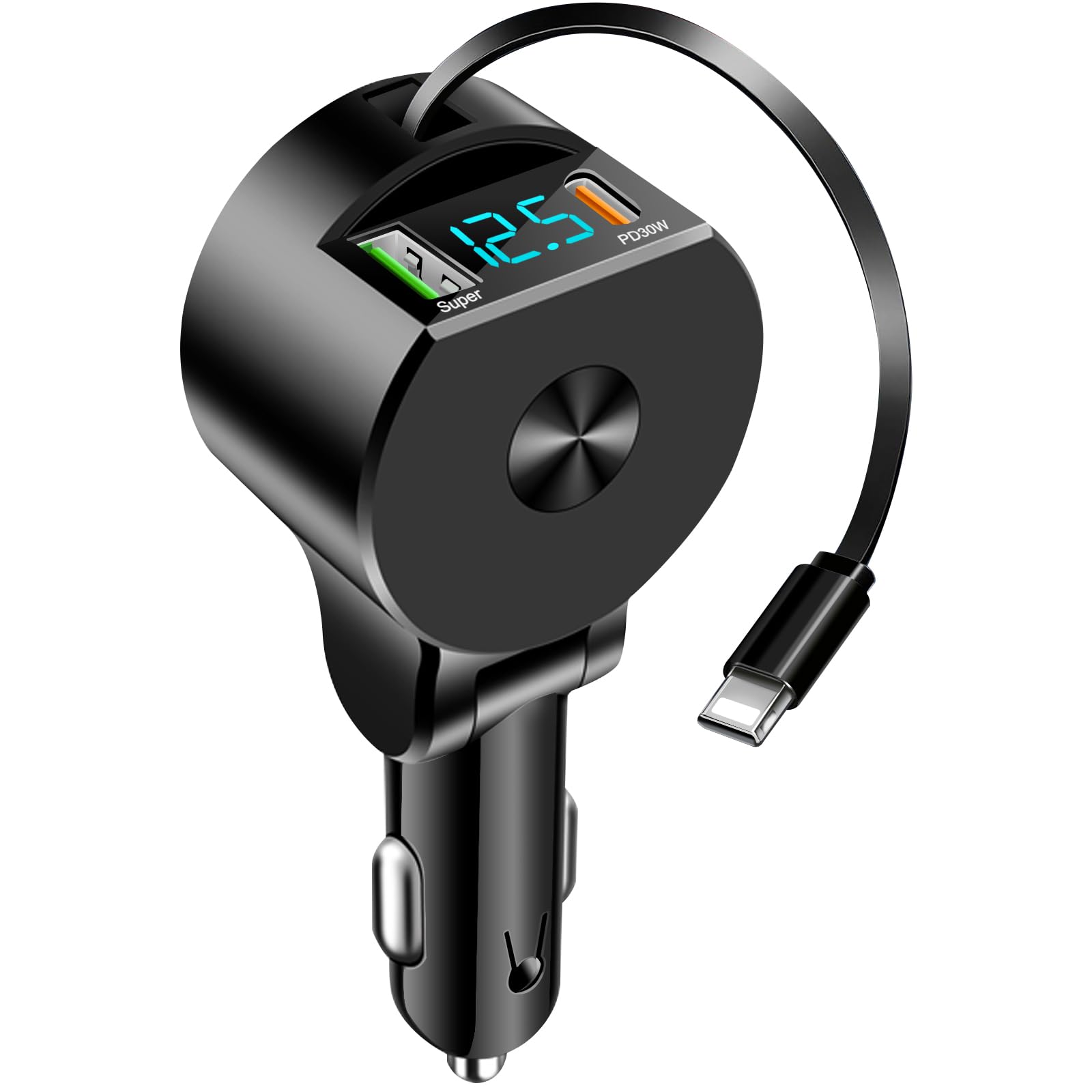 Etre Jeune Retractable Car Charger USB C Fast Charging, PD 30W Fast Car Charger with Retractable Cords Compatible for iPhone, Dad Gift for Father's Day