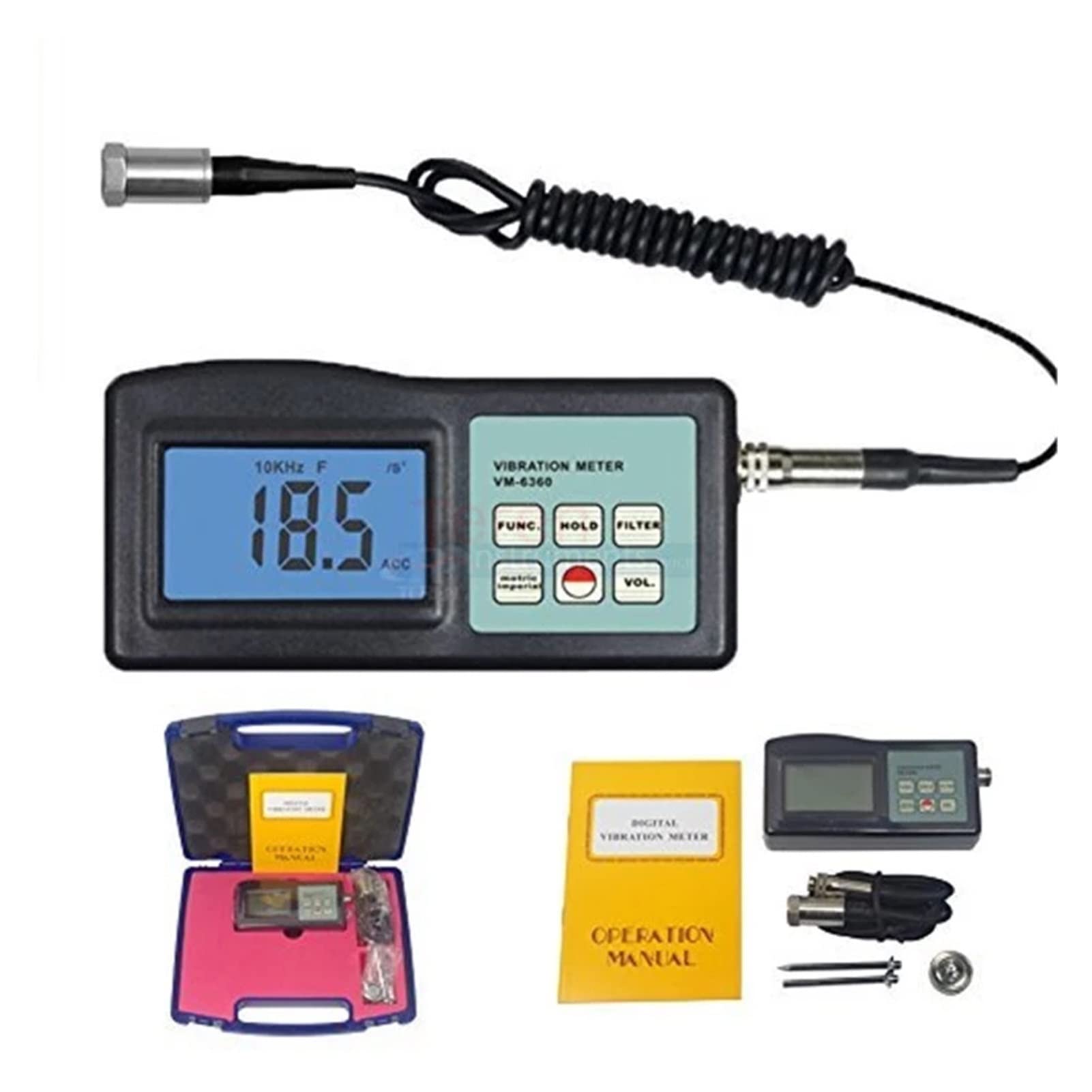 Misuratore Di Spessore Ad Ultrasuoni VM-6360 Tester di misurazione del vibrometro for misurazione delle vibrazioni digitali 10Hz-10kHz for plastica in rame in alluminio in acciaio metallico Misurazion