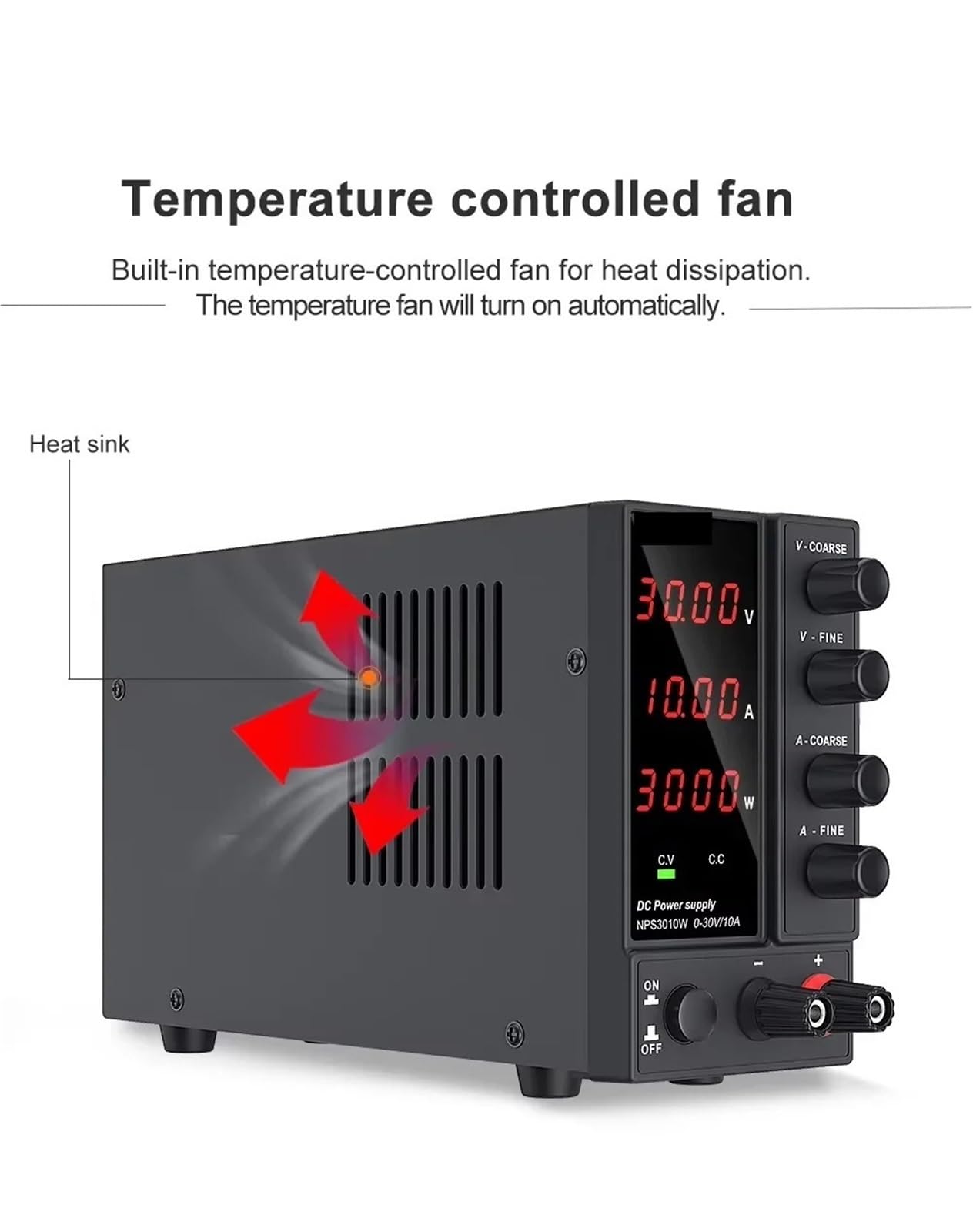 fuente de alimentación CC, Fuente de alimentación laboratorio con pantalla digital ajustable y regulador voltaje banco. CC(4 Digits,NPS605W)