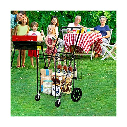 QUANLI Faltbarer Einkaufstrolley, zusammenklappbarer Einkaufswagen mit doppeltem Korb und 360° drehbaren Rädern, tragbar… – Bild 6