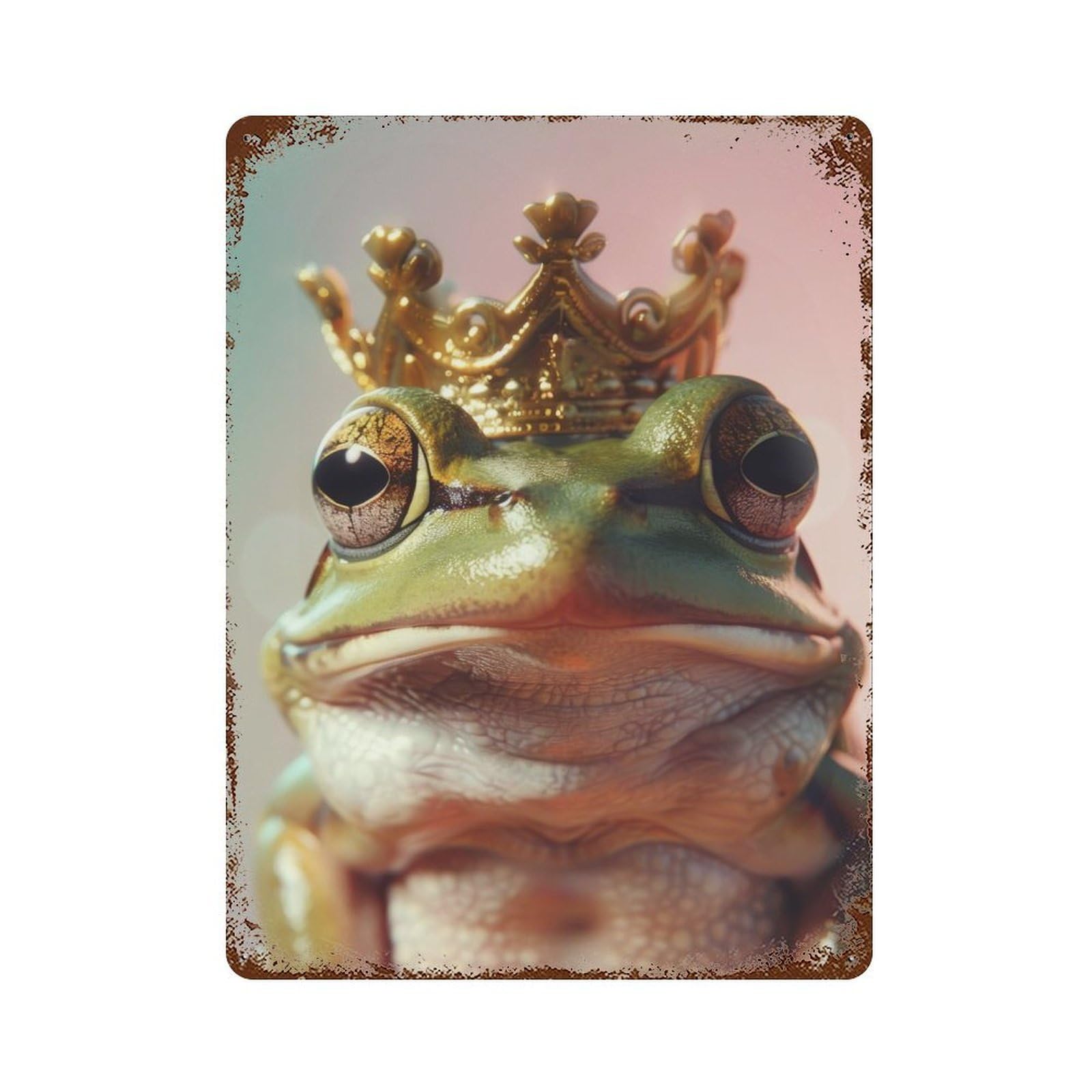 Frog King Vintage Wall Sign 15.7"x11.8", Rust Effect Metal Decor for Office, Studio And Wall Decor