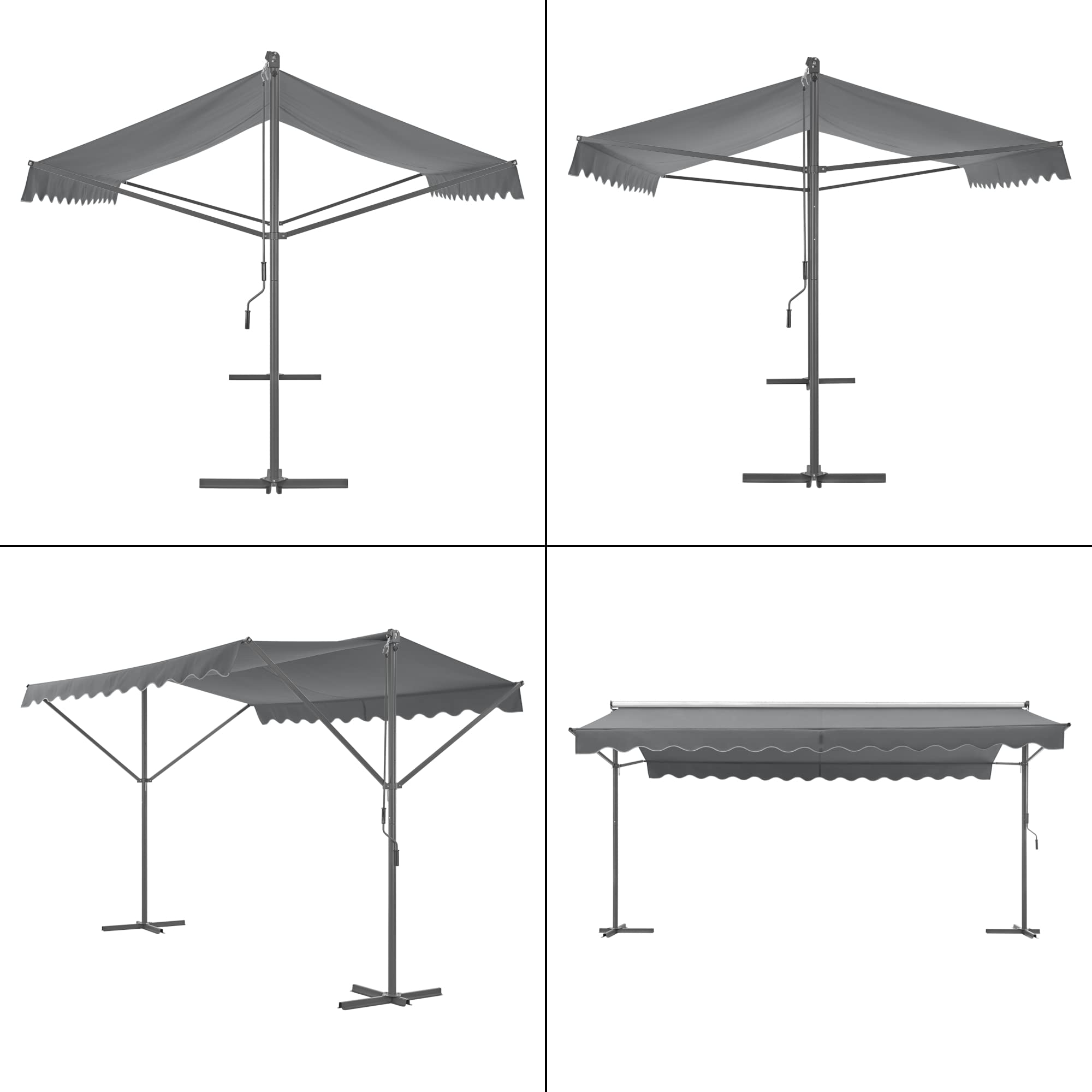 pro.tec Store Banne Autoportant Double Pente à Manivelle pour Terrasse et Jardin Polyester Revêtement PU Aluminium Acier Laqué 500 x 300 x 260 cm Gris Foncé