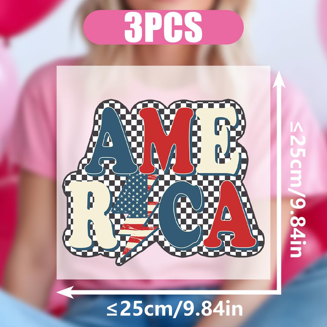 3pcs America July 4th, American Coquette BowHeat Transfers - Iron on Heat Patches Decals Wraps Stickers for Vinyl T Shirts DIY Crafts Clothes Bag Hat Decorations (P1)