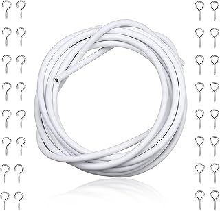 Curtain Wire Kit, Net Curtain Wire with 16 Hooks 16 Eyes, Expandable Curtain Line Multi-Purpose Decoration Net Wire White Curtain Cord Net Curtaeins for Windows Hanging Picturs, 3m