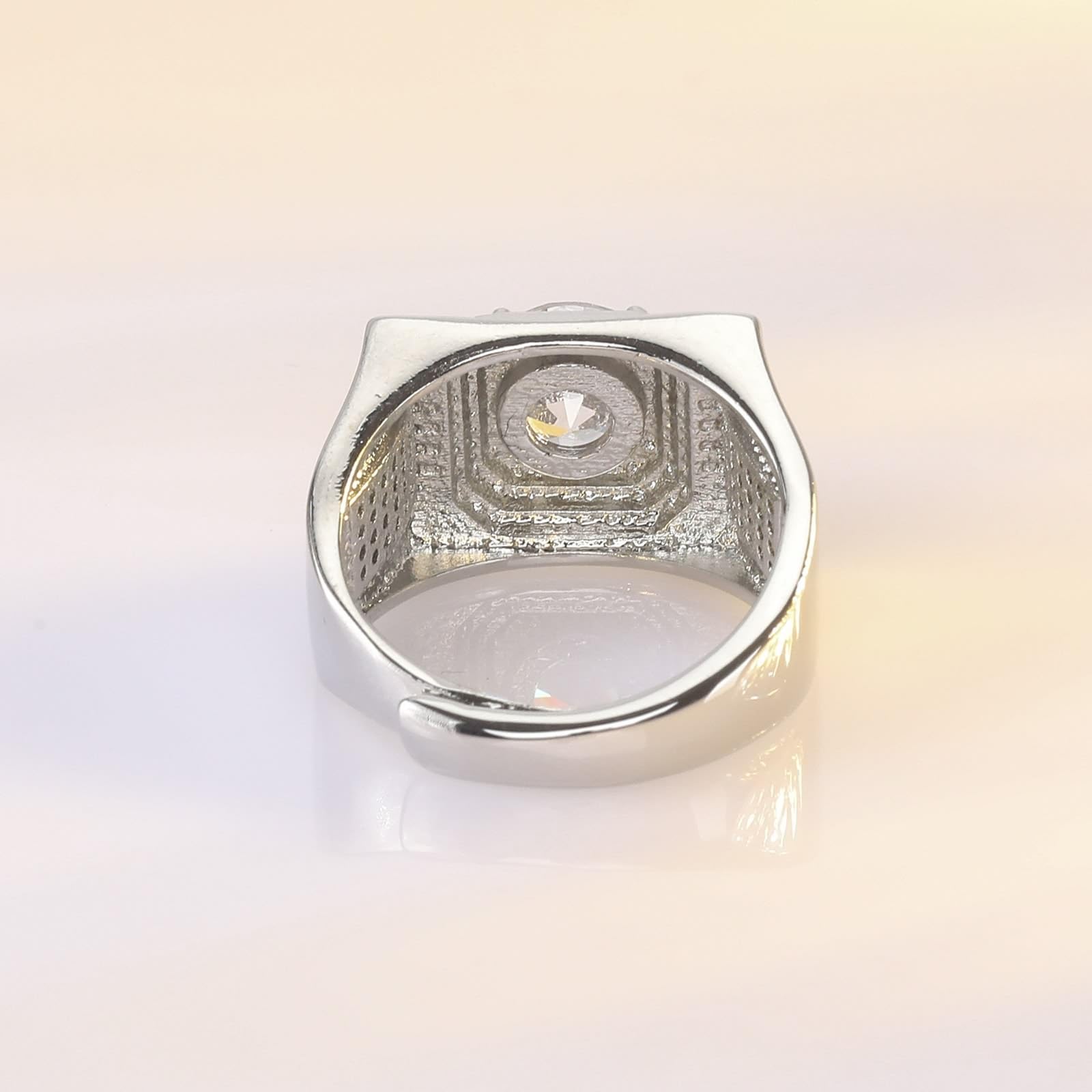 Anillos de compromiso para hombre, oro blanco de 9 quilates, 14 quilates, 18 quilates, anillo ancho de boda de 4 puntas, moissanita redonda de 2 quilates, 8 mm