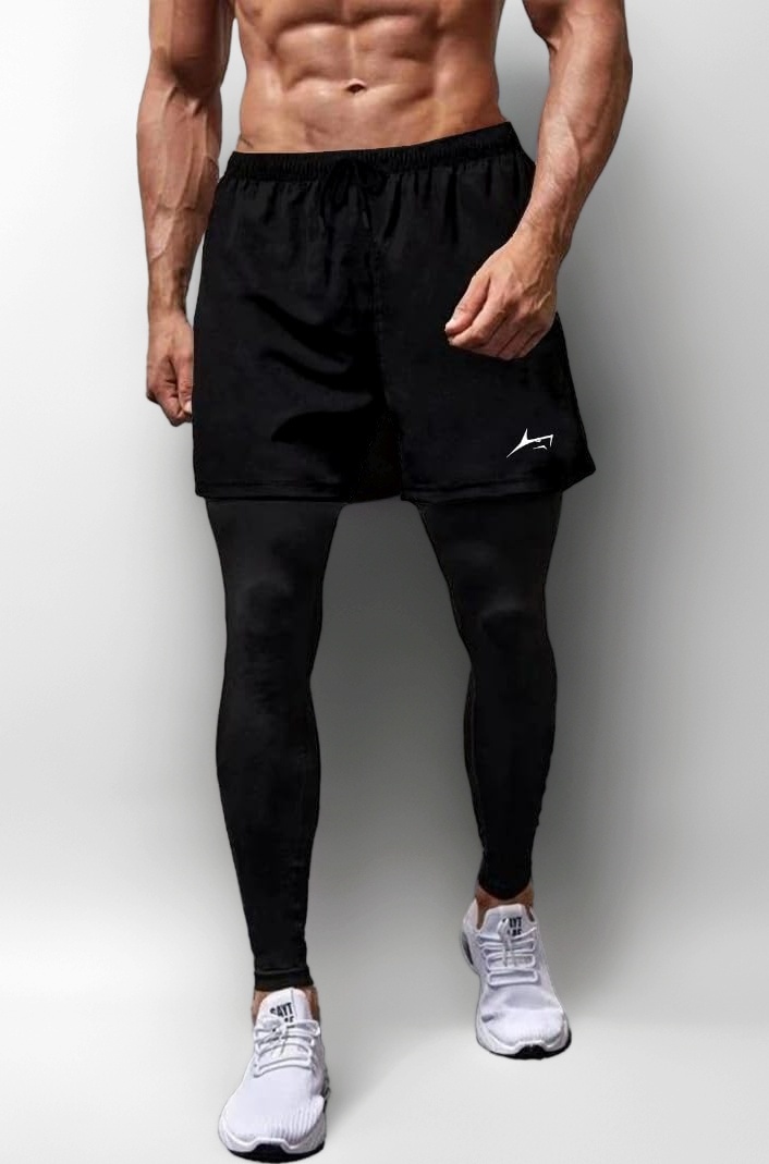 2 in 1 Active Dual Pants | Men's 2 in 1 Running Pants, Gym Workout Compression Pants for Men Training Athletic Pants