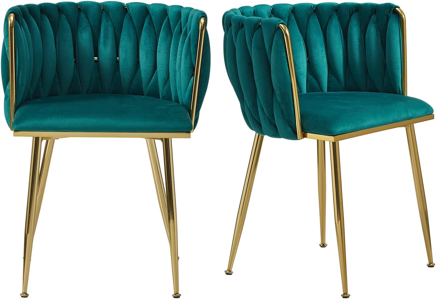 Elegante sedia da pranzo in velluto verde con gambe in metallo, moderna sedia imbottita per cucina, sala da pranzo e soggiorno