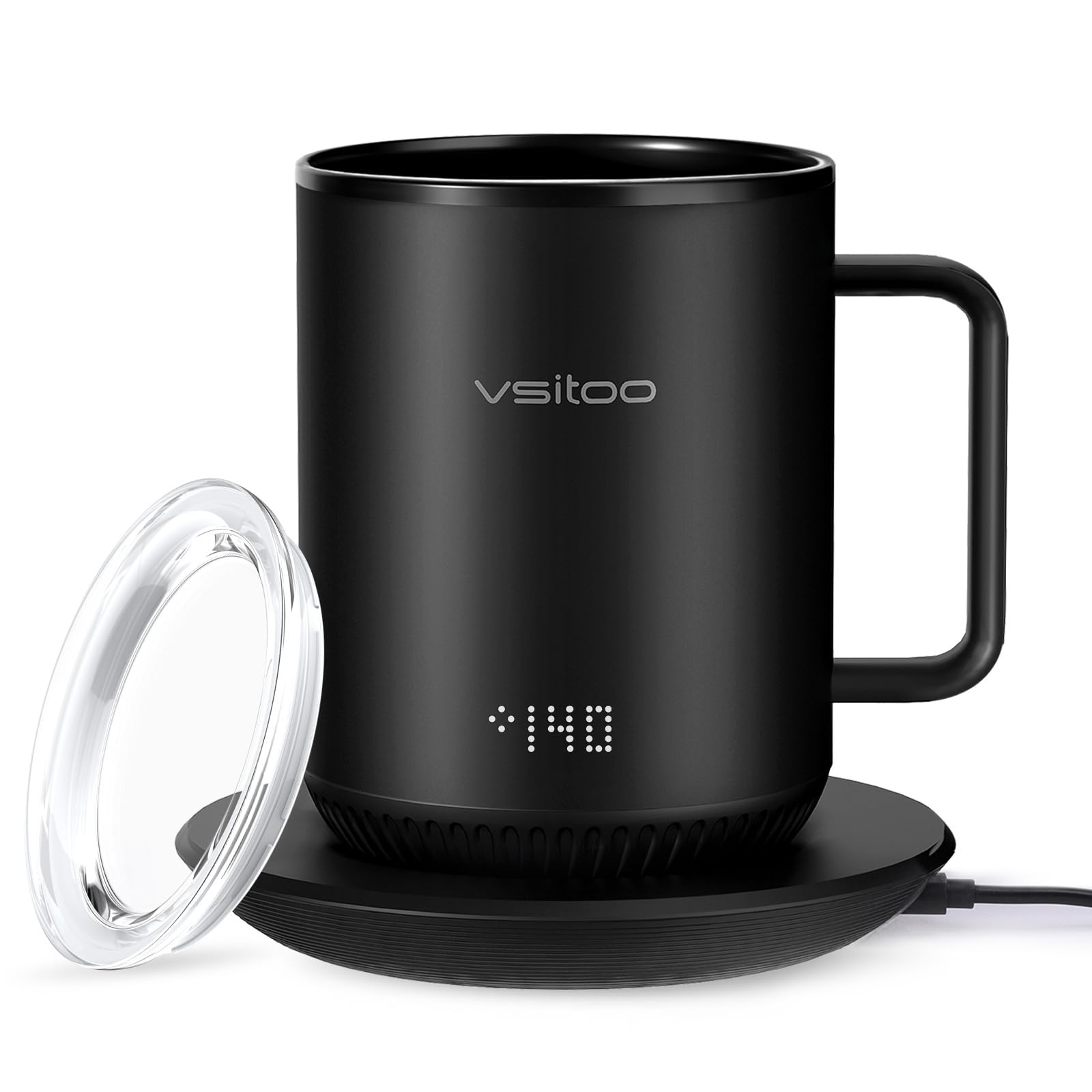 Vsitoo S3 10oz Heated Coffee Cup - Temperature Control Smart Mug with Mug Warmer, Perfect for Espresso, Auto-Sensing AI Heats Drinks to 120-150°F Hands-Free.Ideal for Home/Office/Gifts,Black
