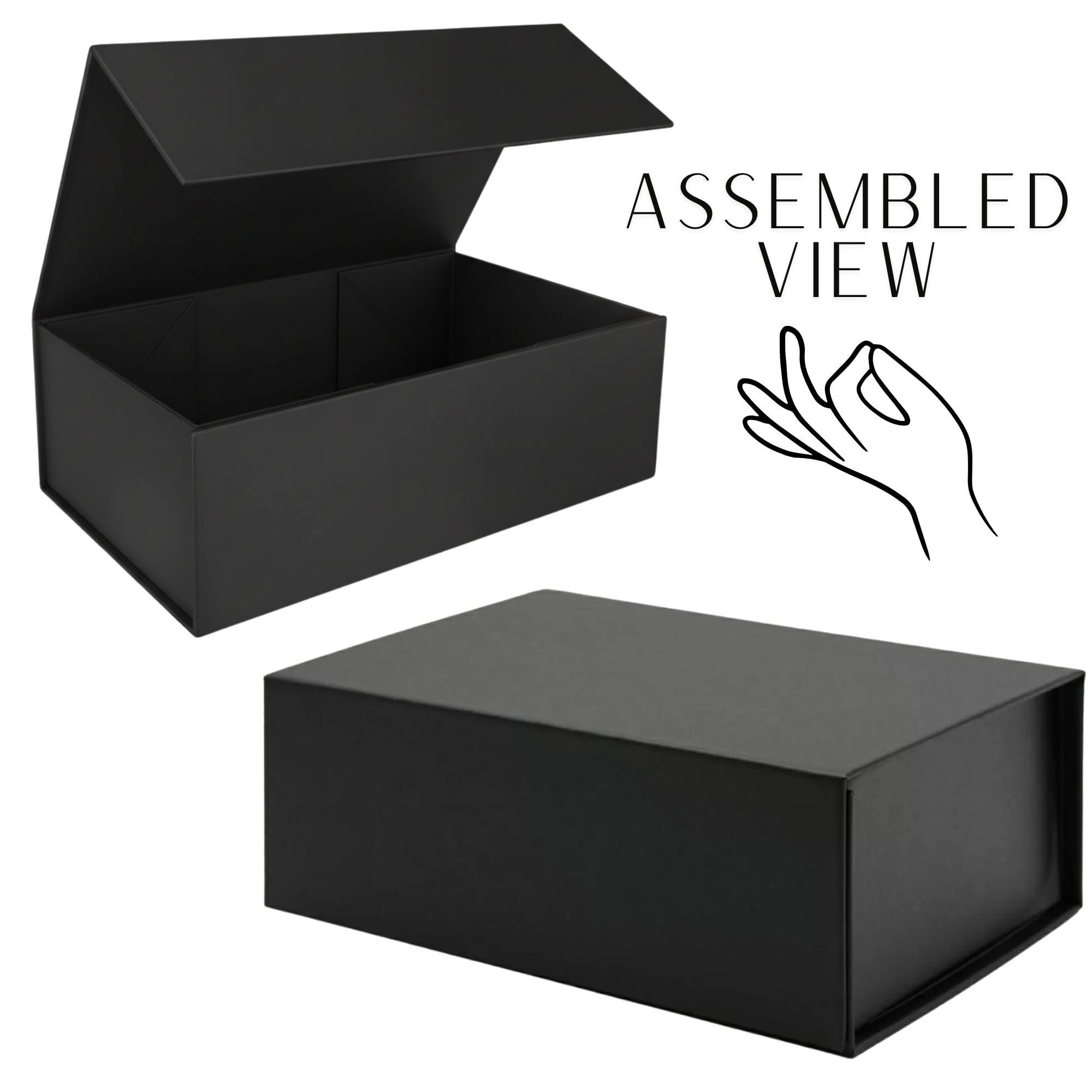 Black Magnetic Gift Box, Easy Folding, 25x18x10cm, Flat Pack, for