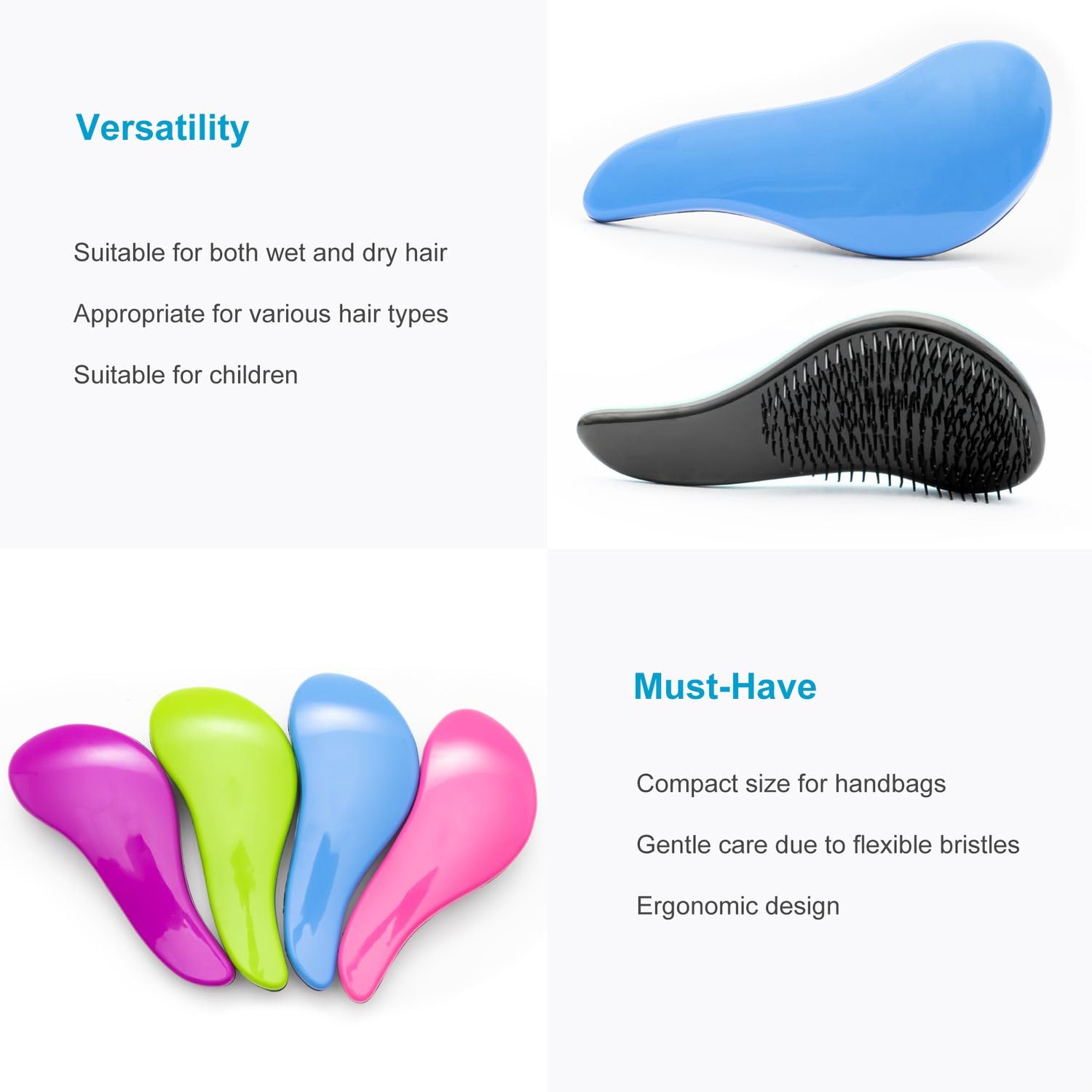 Intirilife mini szczotka do włosów w kolorze niebieskim - 15 x 6,5 x 3,5 cm - Szczotka do rozczesywania suchych i mokrych włosów z plastikowym włosiem Praktyczna do torebki i w podróży