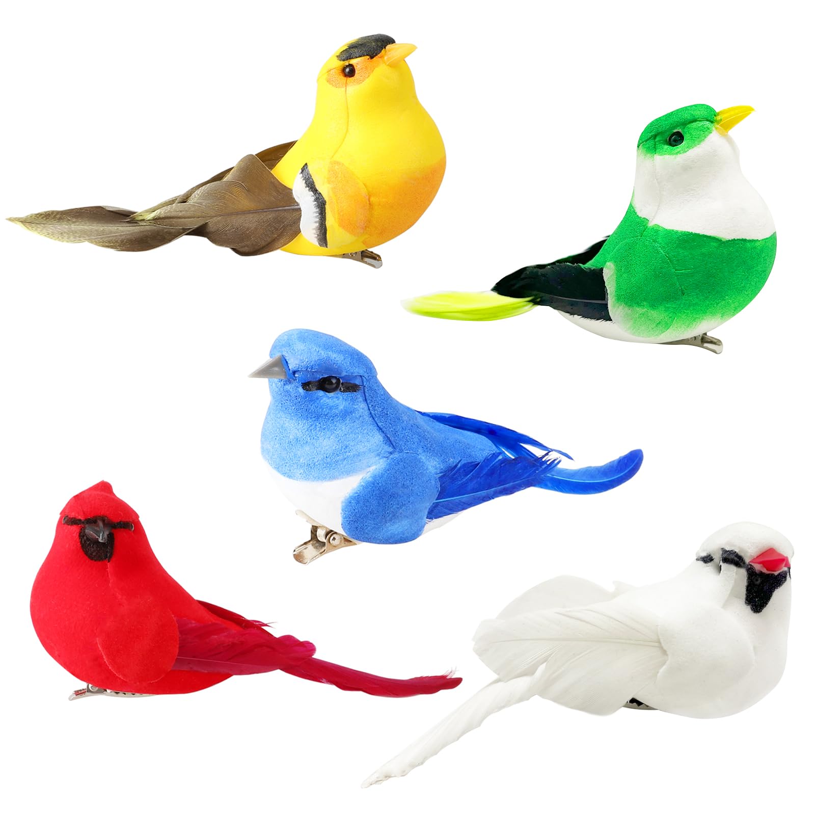 Artificial Birds Fake Birds Foam Realistic Feather Birds Decoration Garden Flower Arrangements and Wedding Decor (Fake Birds 5pcs)