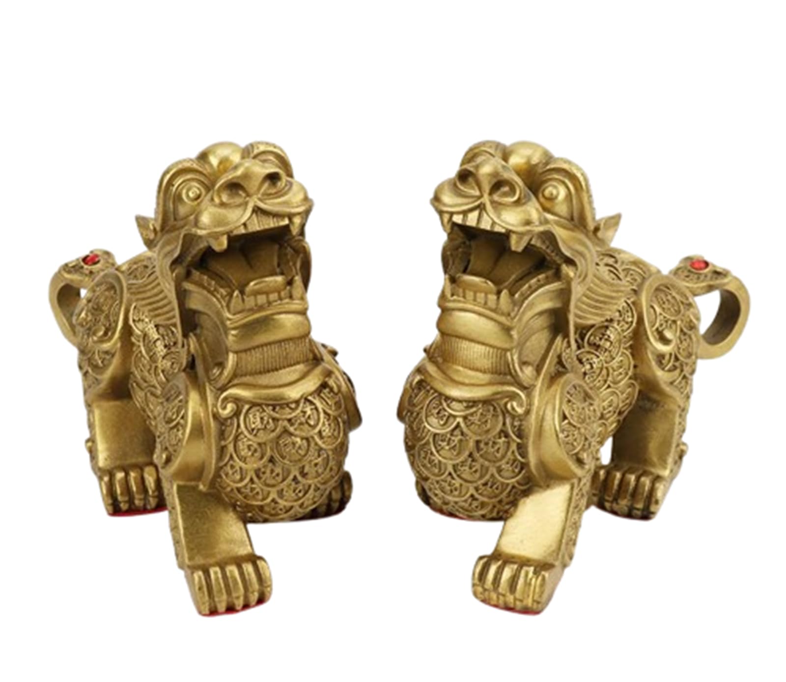 NHDVDVAV A Pair of Chinese Feng Shui PiXiu/PiYao Statues,Brass Family Frgurines Sculpture for Home Office Living Room Desktop Decoration,Attract Wealth,13 * 6 * 9cm