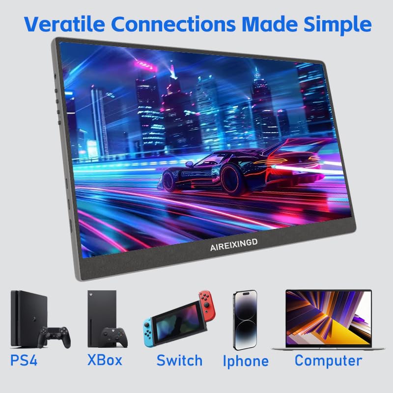 Image of Portable Monitor 15.6 inch 1080P FHD IPS Display, 60Hz Ultra-Slim USB /Type-C /Mini HDMI Travel Monitor with Kickstand, Screen Extender for Laptop, Mac, Phone, PS, Xbox, Switch Gaming