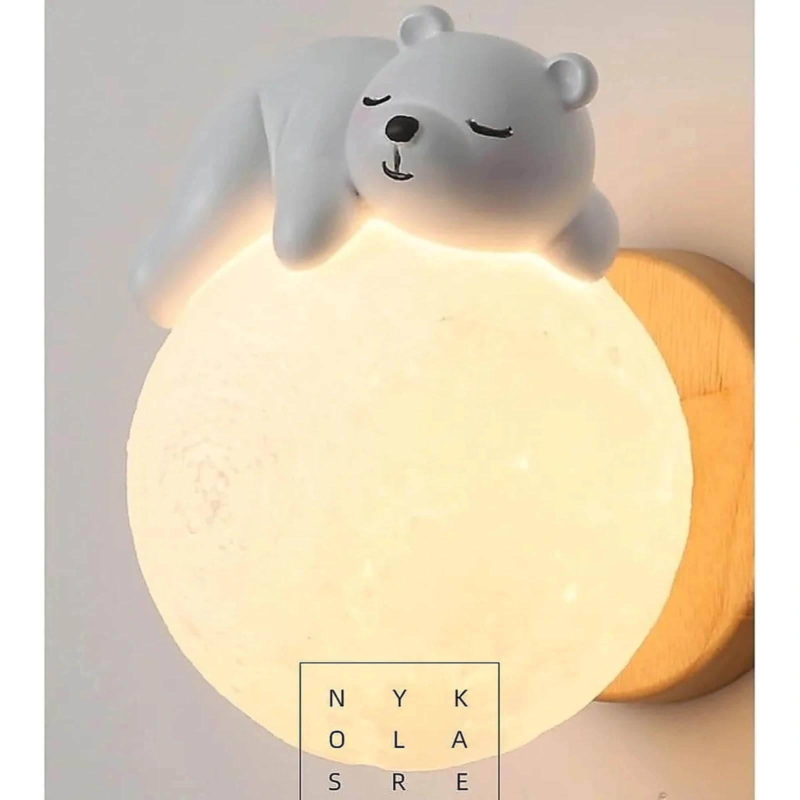 Generico Lampada luna applique da parete LED moderna creativa per cameretta bambini e camera da letto, luce da parete interno con design nordico dimmerabile (Bear)