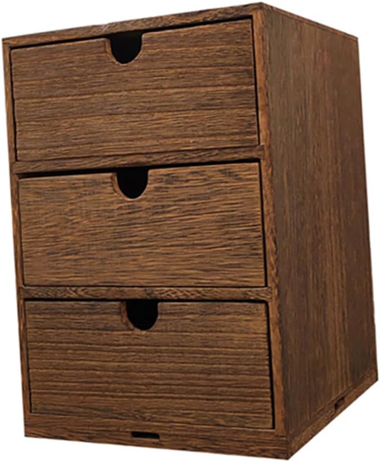 Wooden Multi-layer Storage Drawer Box with Semicircle Pull Desktop Organizer for Sundries Brown Wooden Storage for Office and Home Use