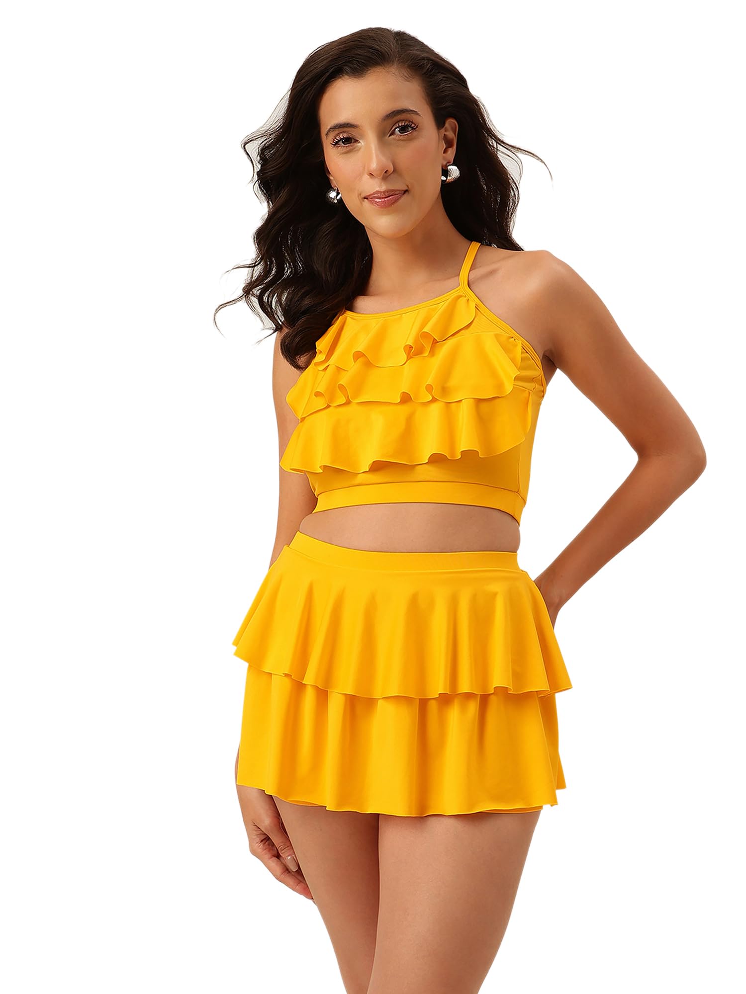 Padded Two Piece Skirtini Swimwear-image-5