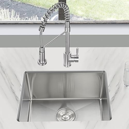 Miniatura 8 de Fregadero de cocina de montaje inferior de 20 x 16 pulgadas, acero inoxidable 304 de un solo tazón, fregadero de cocina pequeño, montaje inferior,