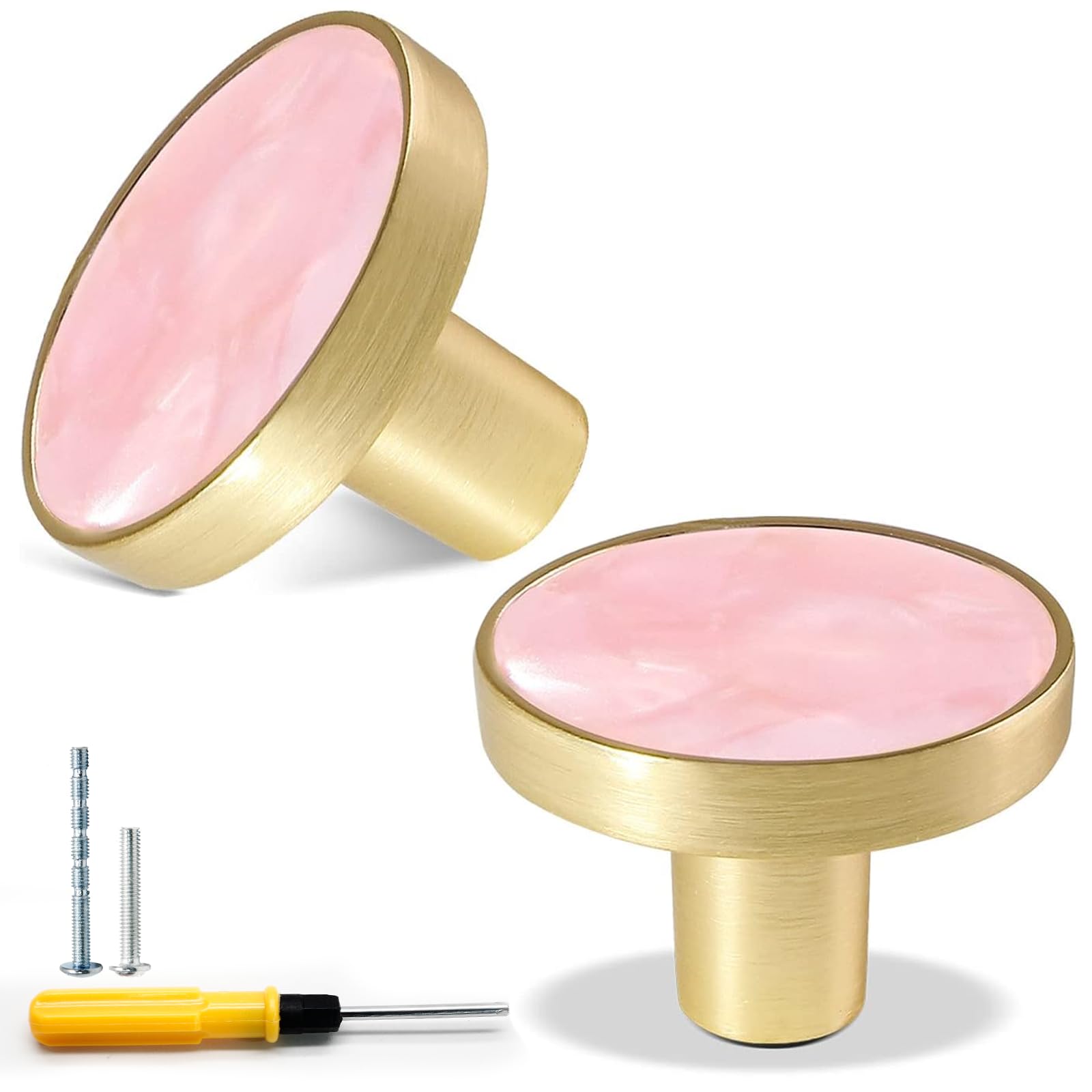 Photo 1 of Cionyce Brass Dresser Knobs, Pink, 1-1/4" Diameter, 2 Pack