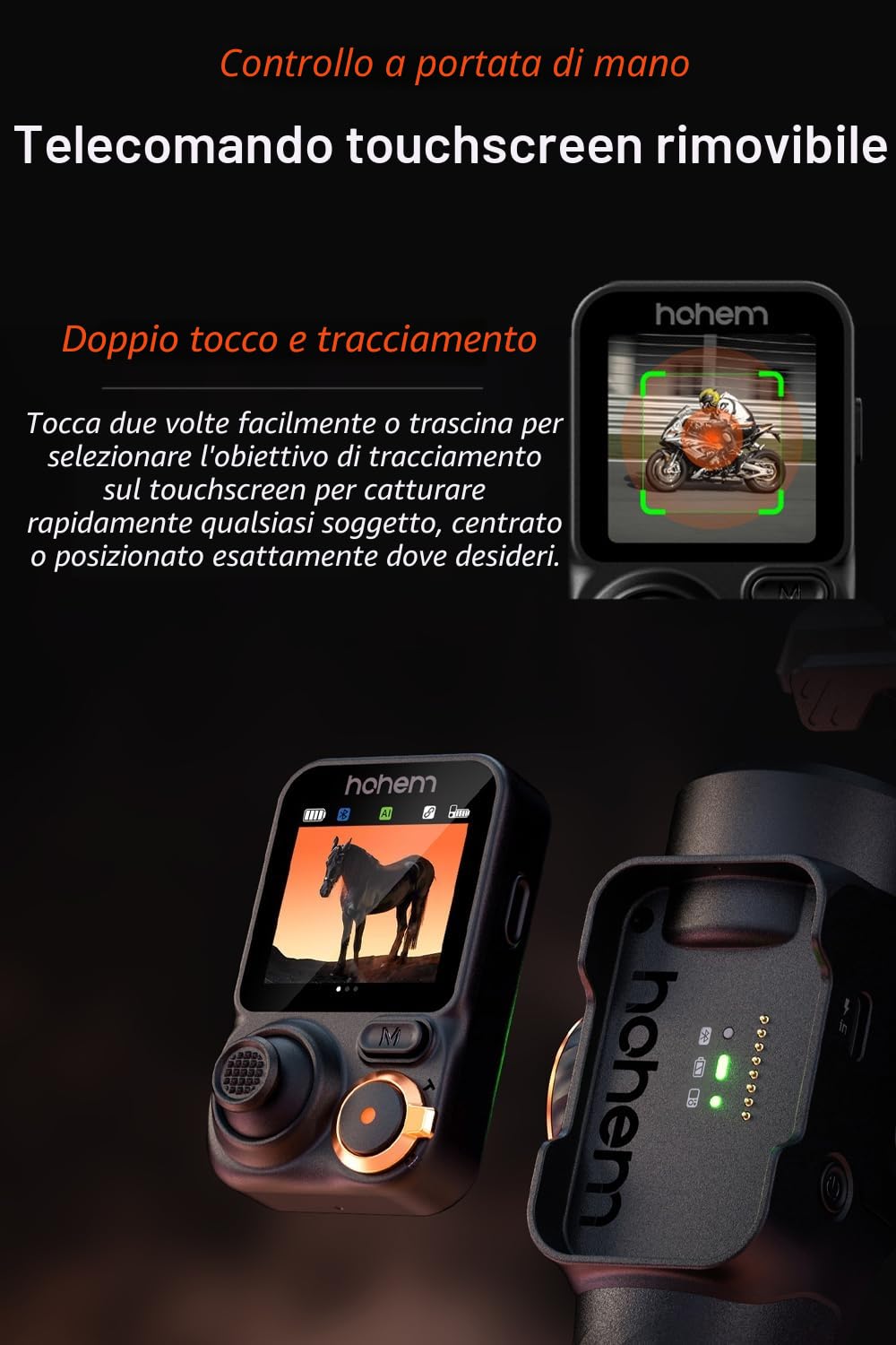 hohem iSteady M7 Stabilizzatore per Smartphone, Tracker AI con Luce RGB Regolabile,Telecomando Tattile Staccabile,Asta di Prolunga, Stabilizzatore Gimbal con Carico Utile di 500g per iPhone e Android