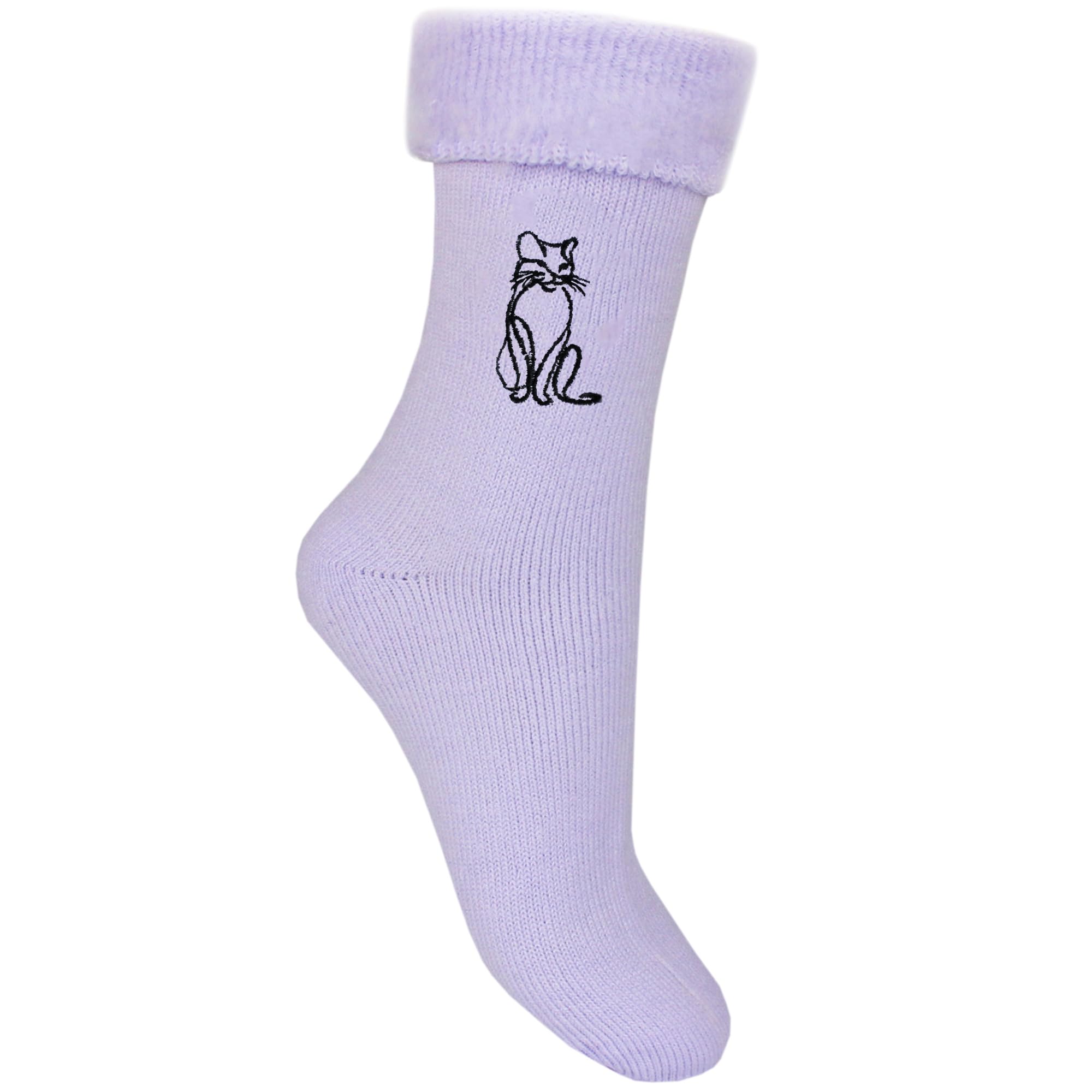 TeddyT's Cat Embroidered Fluffy Women's Bed Socks (Size 4-7) (UK, Numeric, 4, 7, Regular, Regular, Lilac)