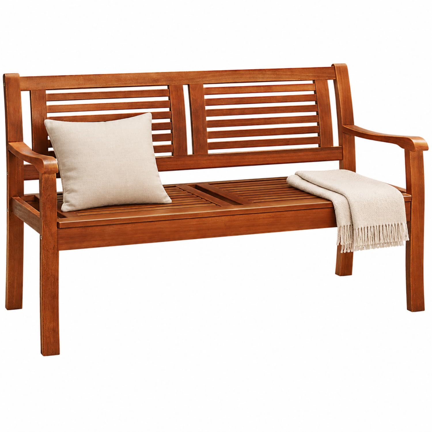 CASARIA® Banco de Jardín Exterior, Madera Certificada FSC® Eucalipto, Carga 320Kg, 2 Plazas, Mueble para Terraza Balcón Patio, 120x56cm, Reposabrazos, Resistente a la Intemperie