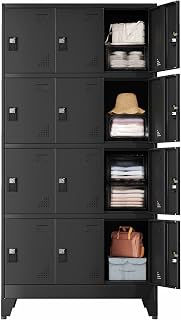 erosoei 12-Door Steel Metal Lockers for Employees - Secure Gym Office School Storage with Card Slots & Ventilation Holes
