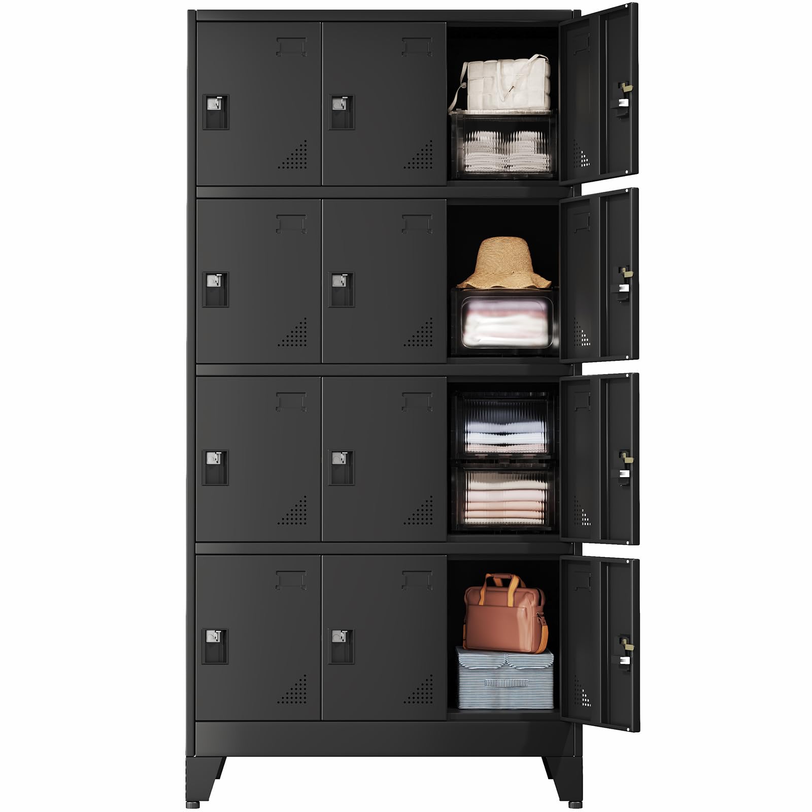 Metal Lockers for Employees, 12 Doors Metal Storage Locker with Card Slot and Ventilation Holes, Steel Employee lockers for Home Office School Gym Garage, Requires Installation