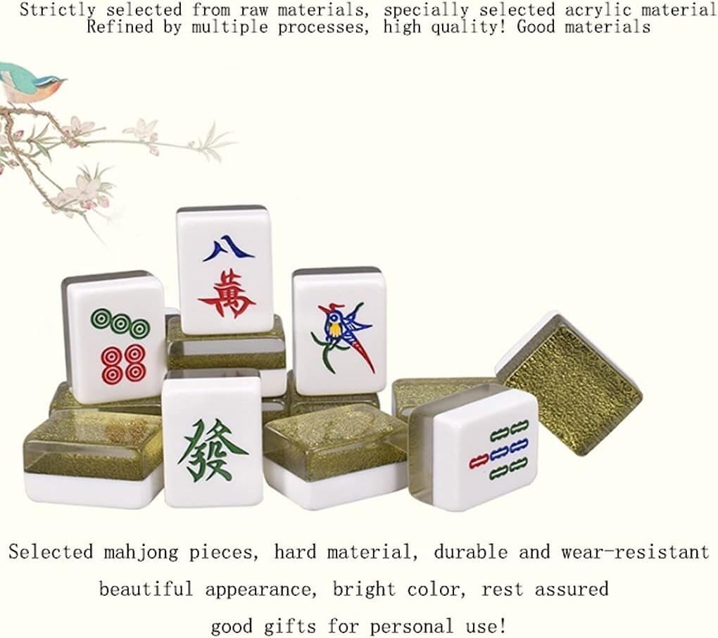 Juego de Mahjong Chino, 146 fichas de Mahjong de Cristal acrílico con Dados y Estuche de Almacenamiento Adornado for Viajes, Fiestas y Juegos Familiares(40#)