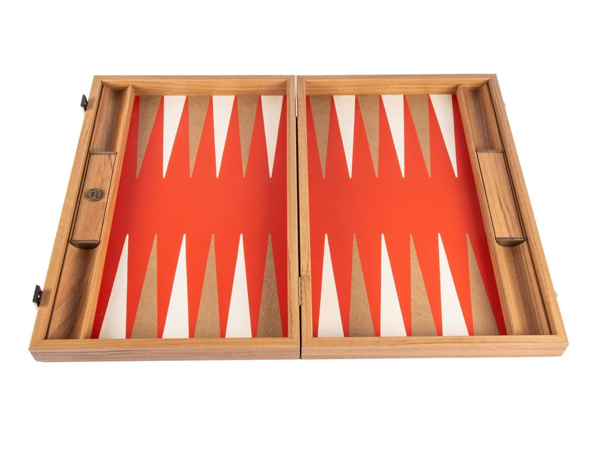 Manopoulos Cinnabar Red 19-inch Backgammon Set with Wooden Case and Leatherette Playing Surface