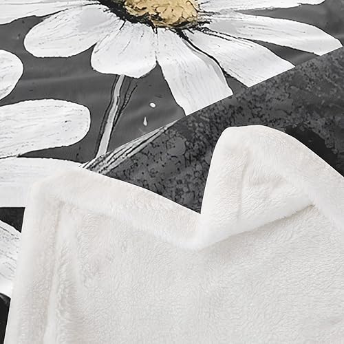 Miniatura 4 de Manta de franela de flores de margarita, manta de vellón de pétalos florecientes blancos rústicos para decoración de habitaciones, manta de mariposa