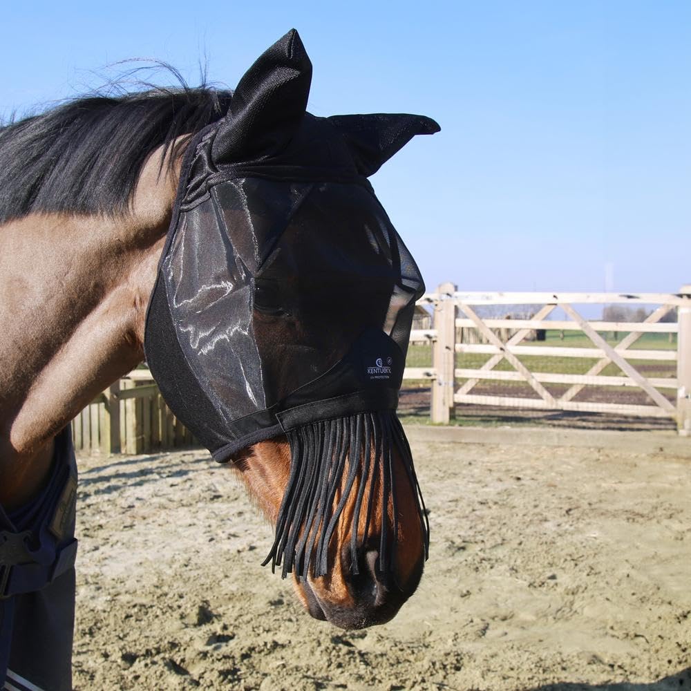 Kentucky - Fliegenmaske Classic mit Ohren und Nasenfransen schwarz Full